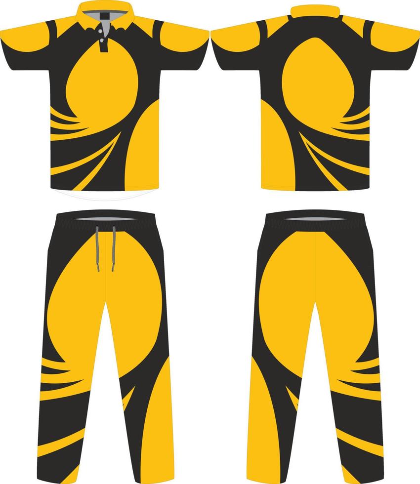 Cricket uniform set with front and back view Sports Cricket t-shirt jersey and bottom trouser design template, mock up vector