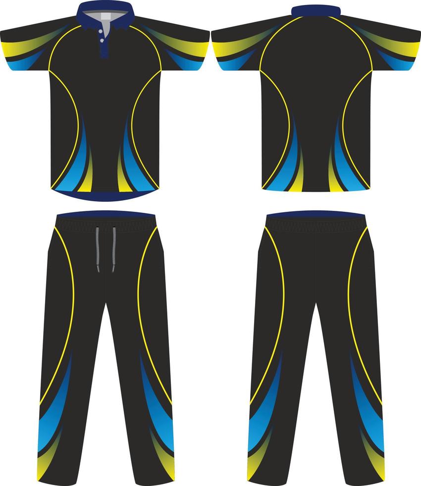 conjunto de uniforme de cricket con vista frontal y posterior plantilla de diseño de camiseta de cricket deportivo y plantilla de diseño de pantalón inferior, maqueta vector