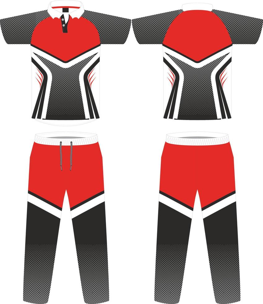 Cricket uniform set with front and back view Sports Cricket t-shirt jersey and bottom trouser design template, mock up vector