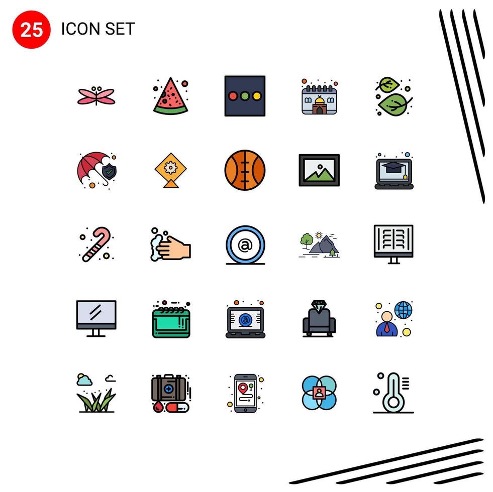 Modern Set of 25 Filled line Flat Colors Pictograph of nature leaf list autumn muslim Editable Vector Design Elements