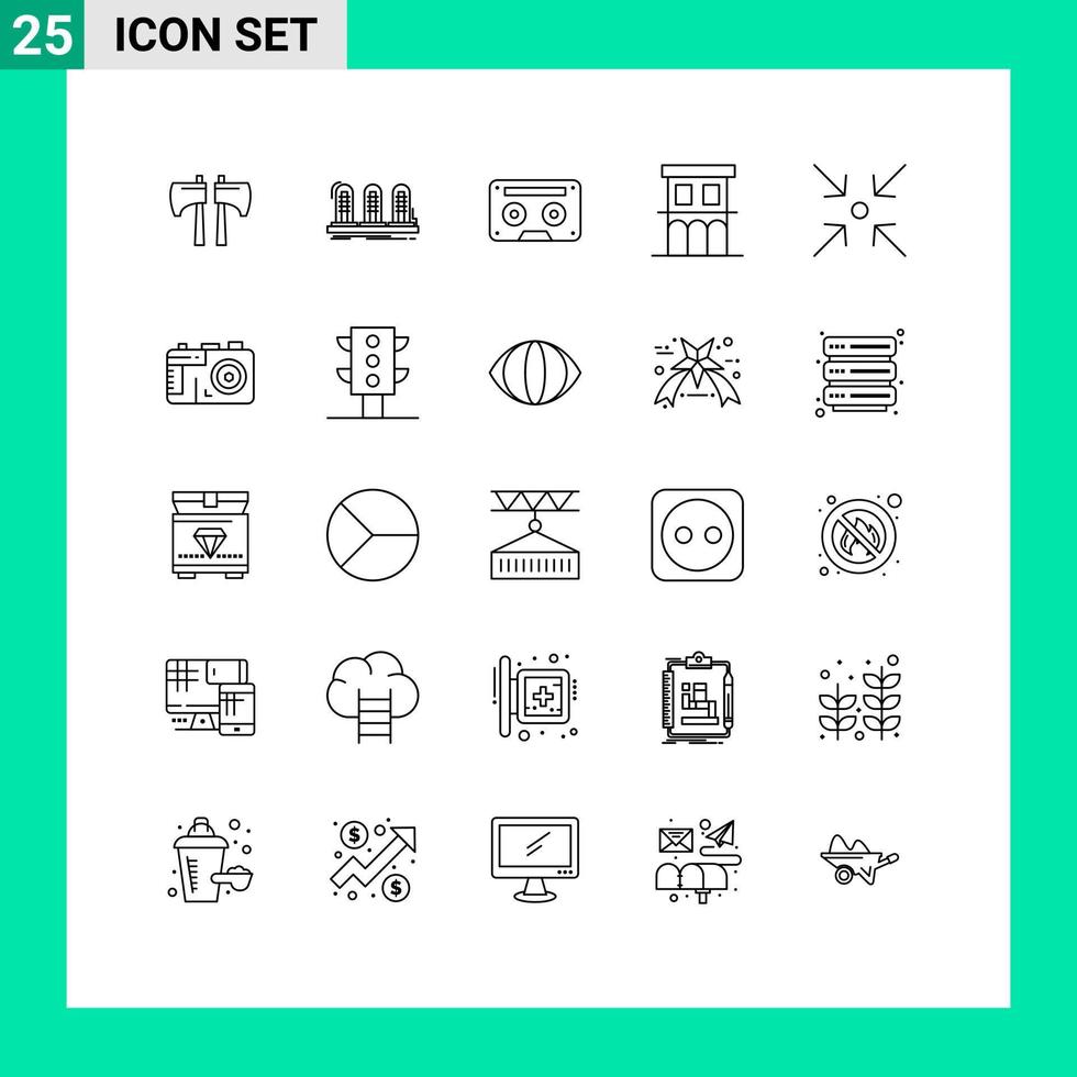 paquete de 25 líneas modernas, signos y símbolos para medios de impresión web, como elementos de diseño vectorial editables de música de arquitectura de tubo inmobiliario vector
