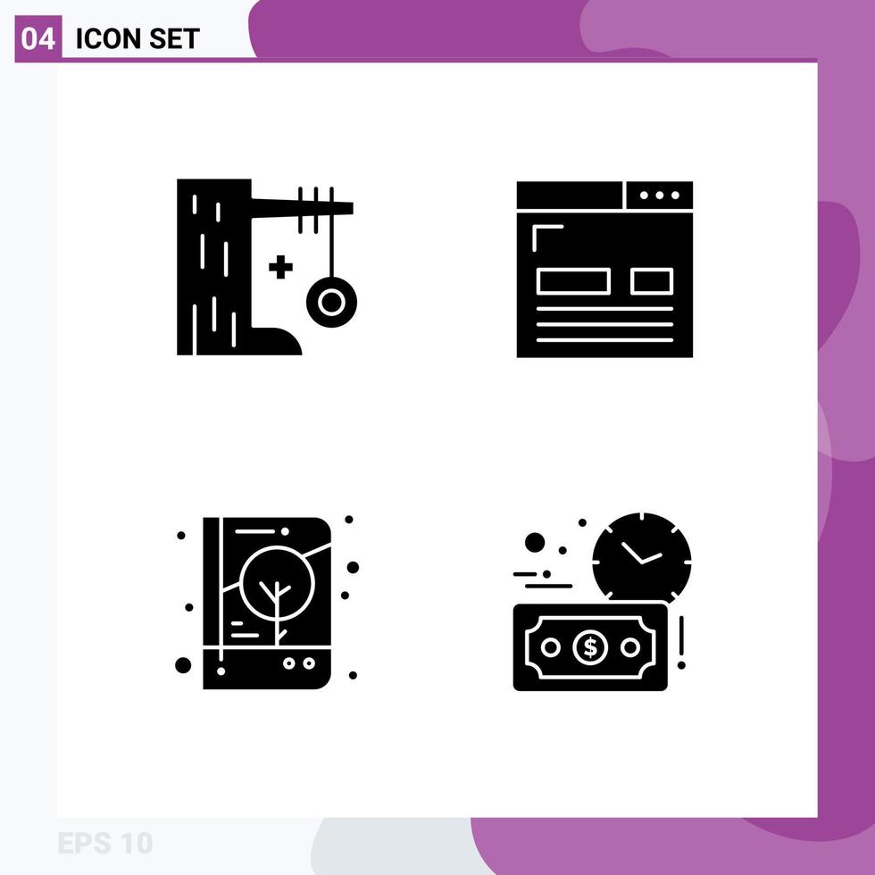 Pictogram Set of 4 Simple Solid Glyphs of holiday page swing design brand identity Editable Vector Design Elements