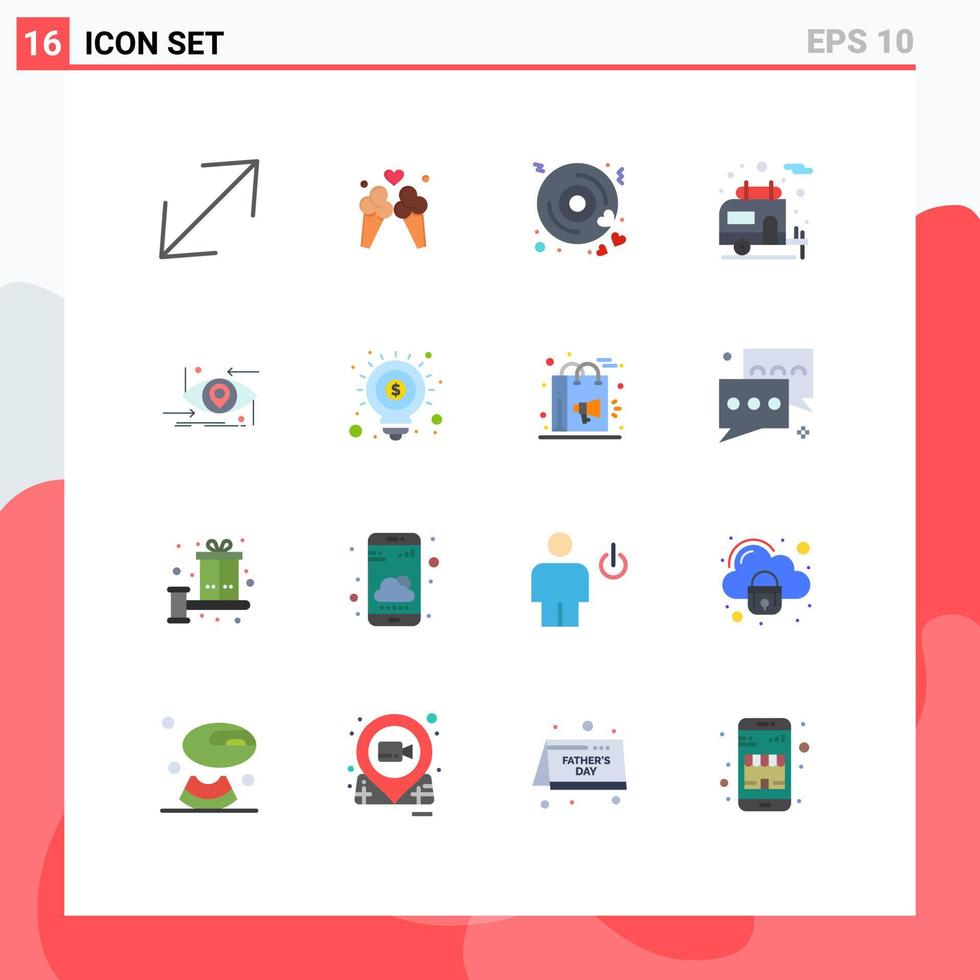 Flat Color Pack of 16 Universal Symbols of science future heart advanced camping Editable Pack of Creative Vector Design Elements