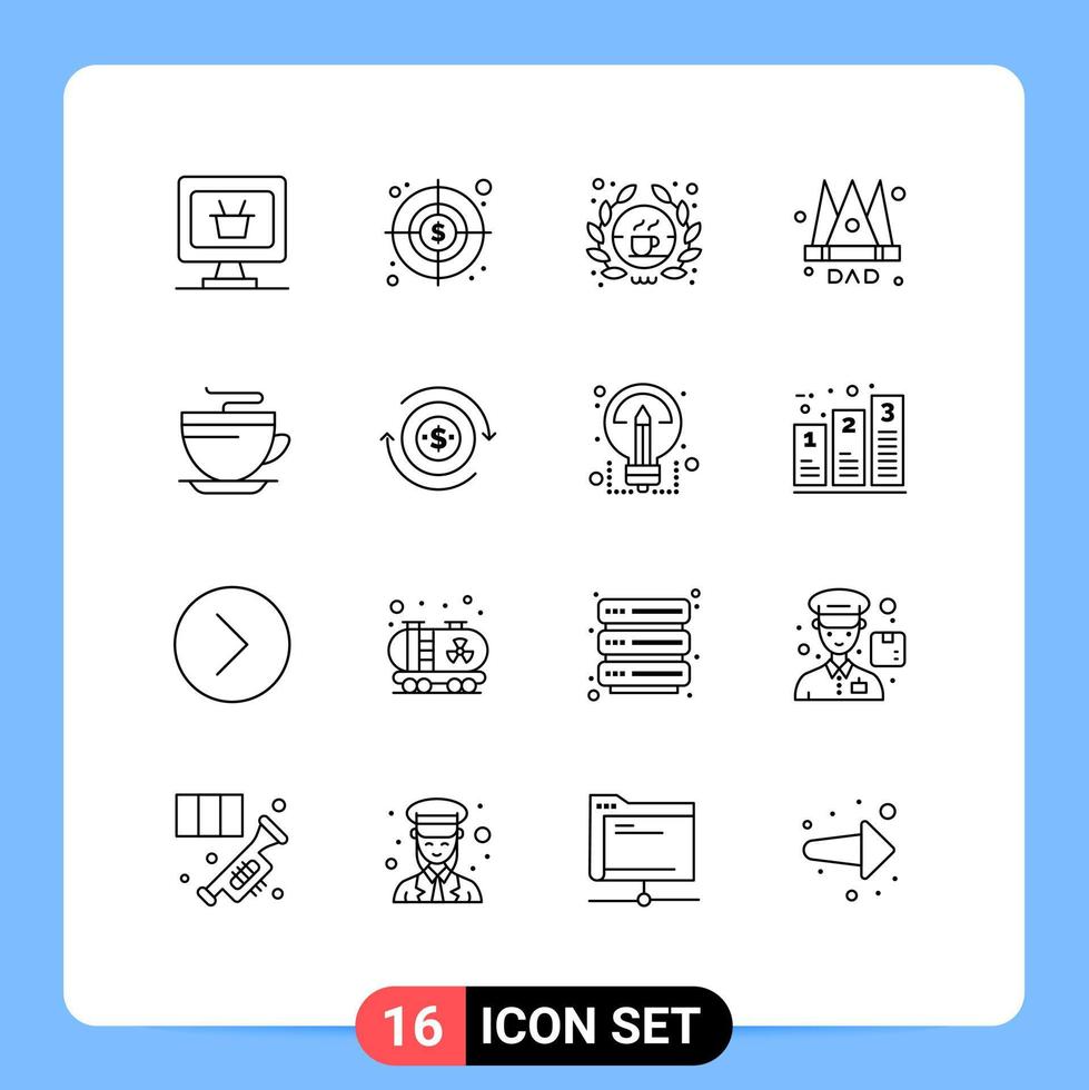 16 Universal Outlines Set for Web and Mobile Applications cleaning coffee shop tea father Editable Vector Design Elements