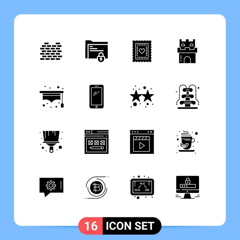 16 Universal Solid Glyphs Set for Web and Mobile Applications sandcastle holiday safe folder castle toddler Editable Vector Design Elements