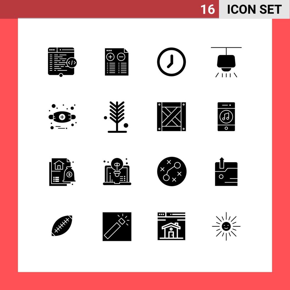 16 Universal Solid Glyphs Set for Web and Mobile Applications allergy light minus lamp user Editable Vector Design Elements