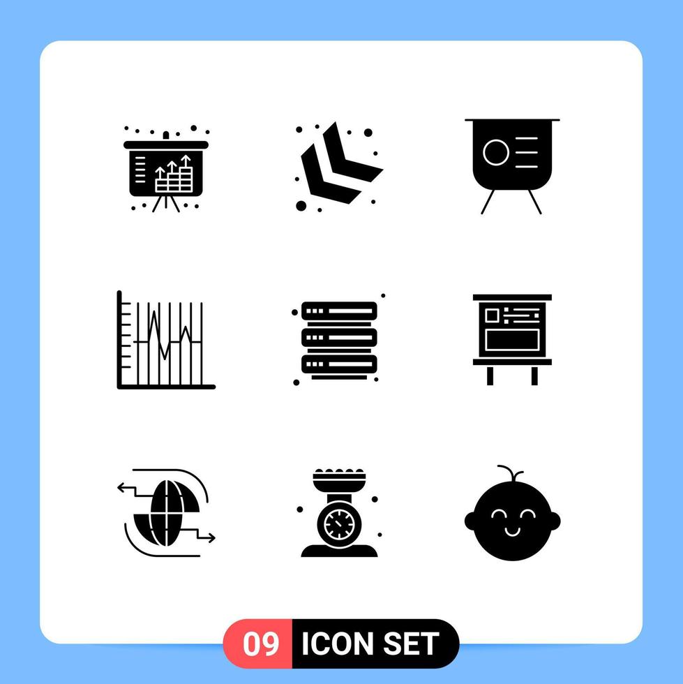 Mobile Interface Solid Glyph Set of 9 Pictograms of hosting patient graph statistics progress Editable Vector Design Elements