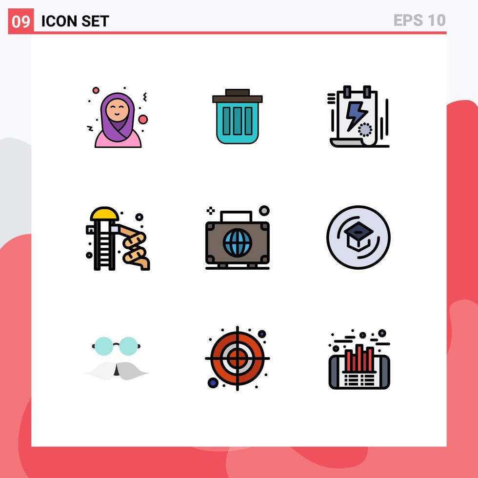 Set of 9 Modern UI Icons Symbols Signs for water park slider dustbin clipboard file Editable Vector Design Elements