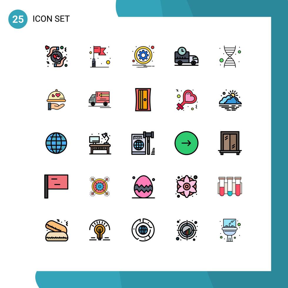 25 Universal Filled line Flat Colors Set for Web and Mobile Applications genetics truck gear rush delivery Editable Vector Design Elements
