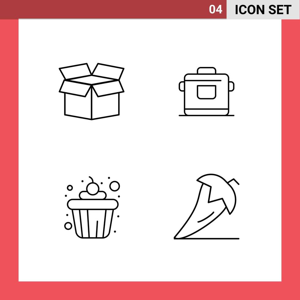 Set of 4 Modern UI Icons Symbols Signs for box food cooker hotel food Editable Vector Design Elements