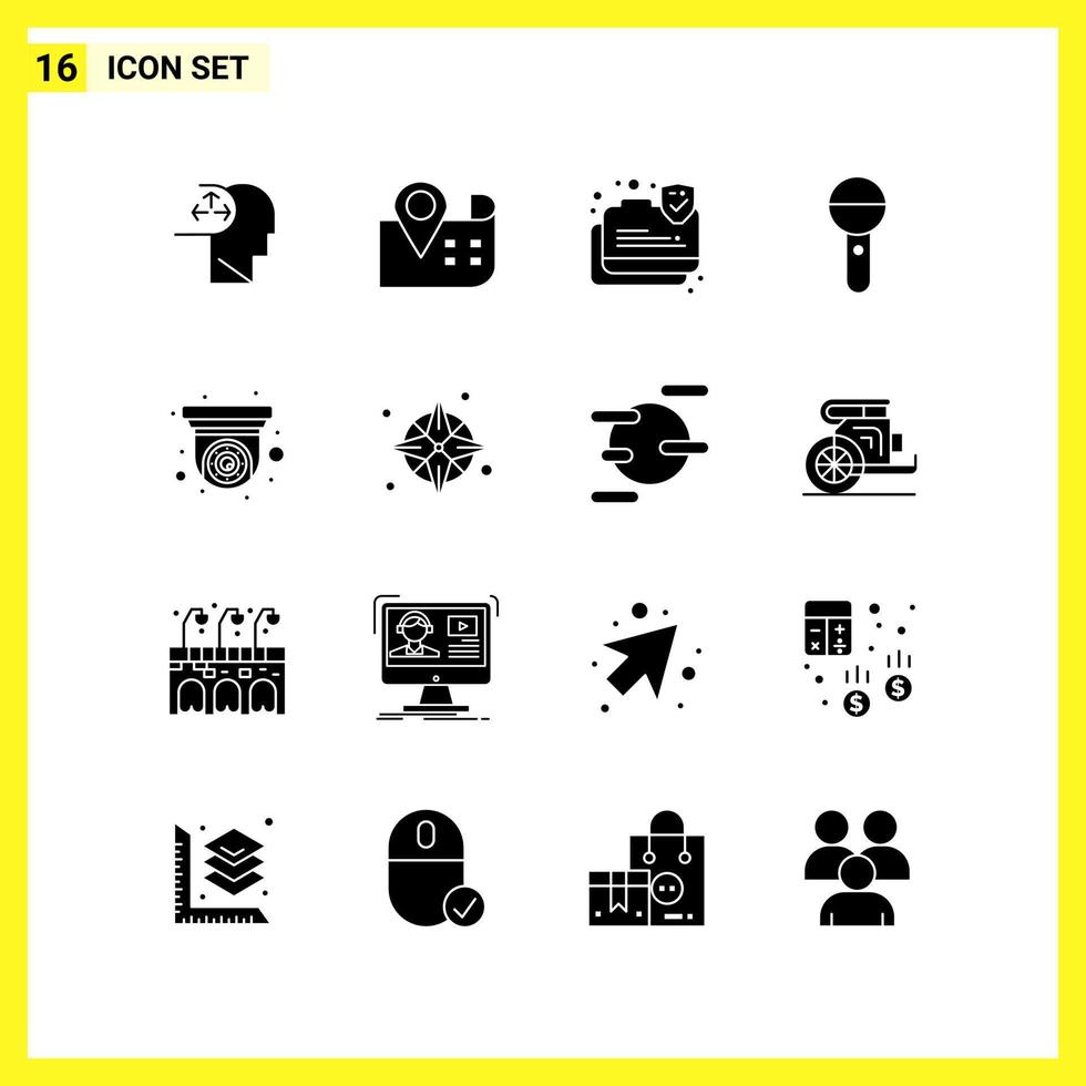 16 conjunto de iconos símbolos sólidos simples signo de glifo sobre fondo blanco para el diseño de sitios web, aplicaciones móviles y medios impresos vector