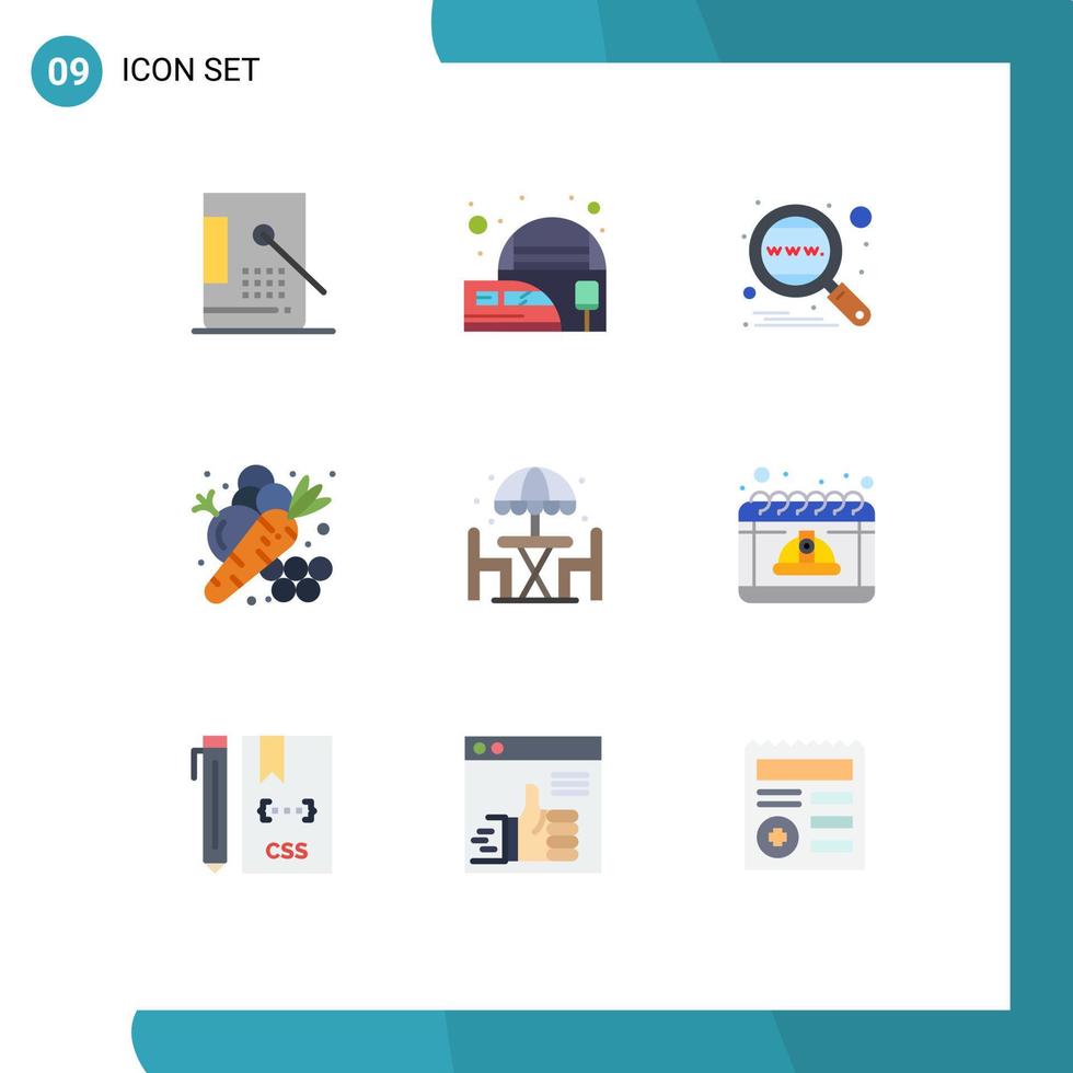 Universal Icon Symbols Group of 9 Modern Flat Colors of food carrot train agriculture search Editable Vector Design Elements