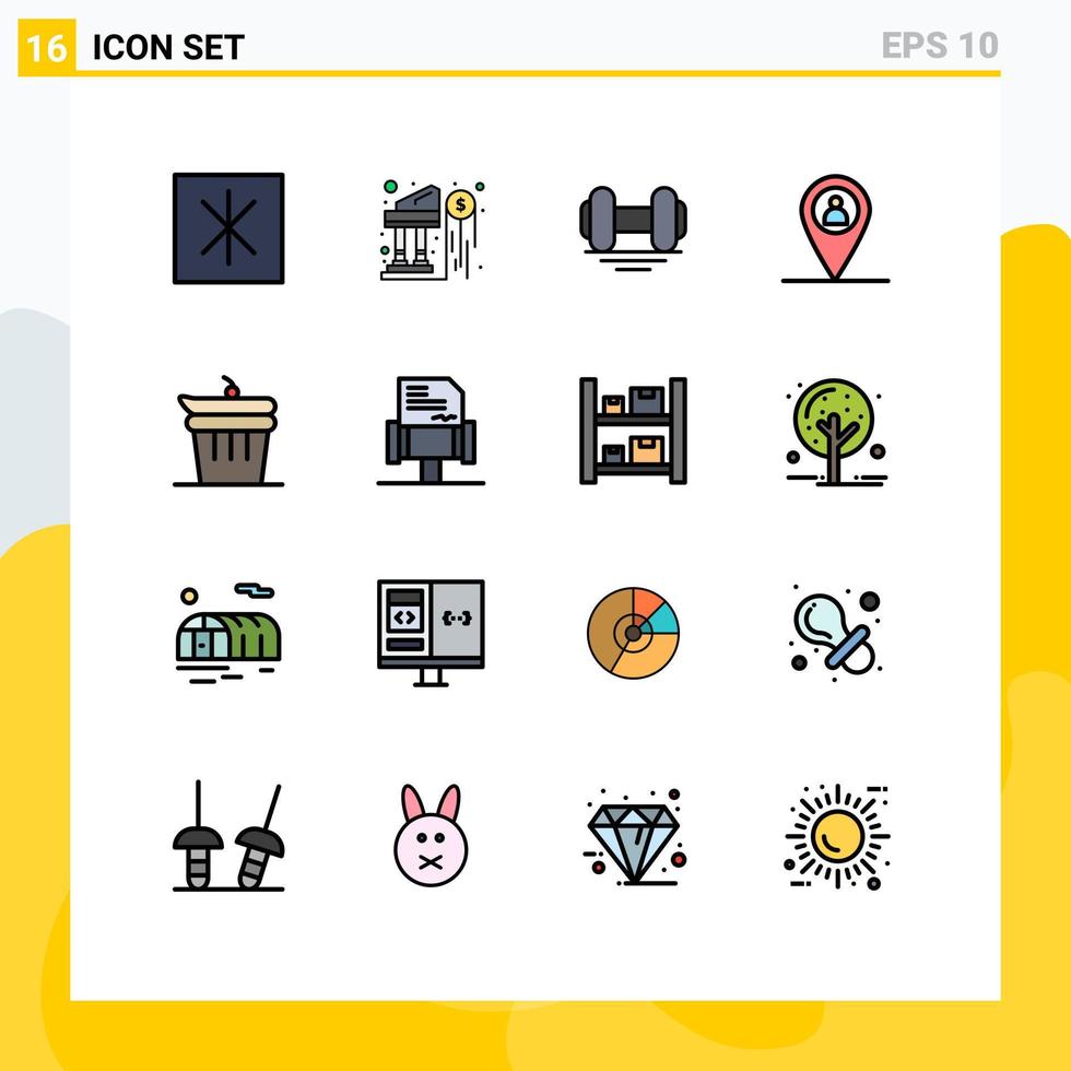 16 Creative Icons Modern Signs and Symbols of kitchen done fitness and map Editable Creative Vector Design Elements