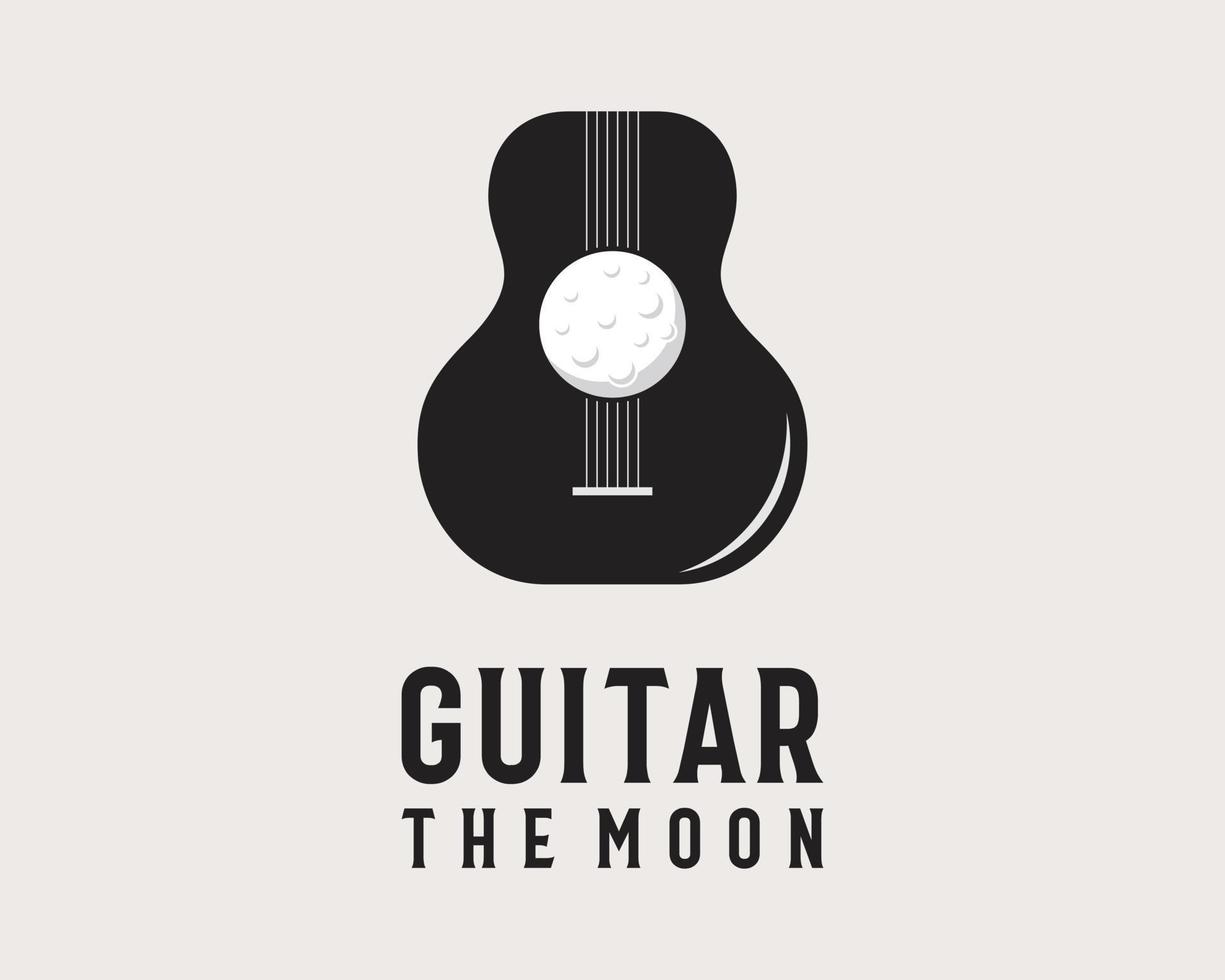 guitarra luna música instrumento musical luz de la luna cielo nocturno espacio acústico vintage vector logo diseño