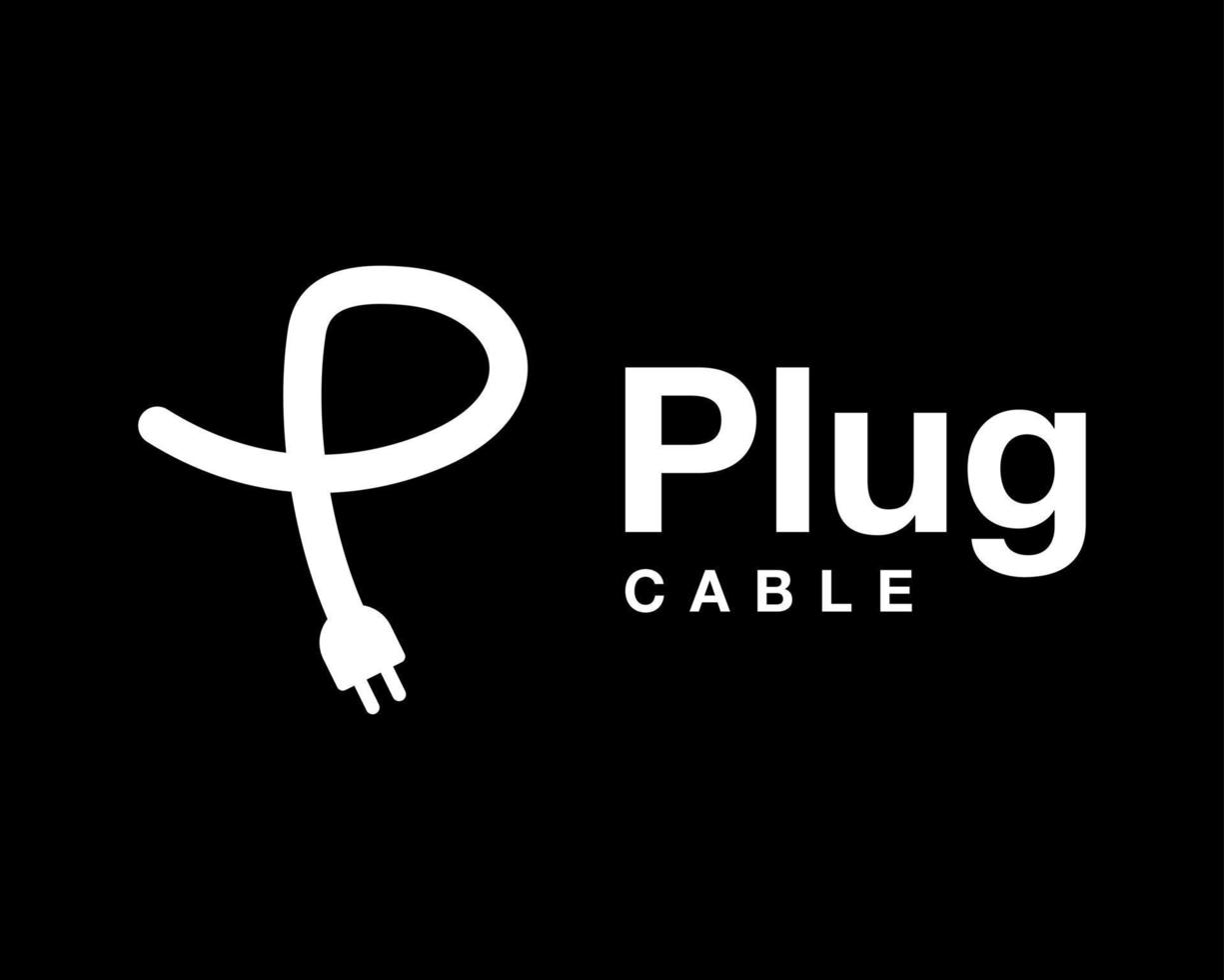 Plug Cable Power Electricity Wire Socket Cord Adapter with Letter P Simple Line Vector Logo Design