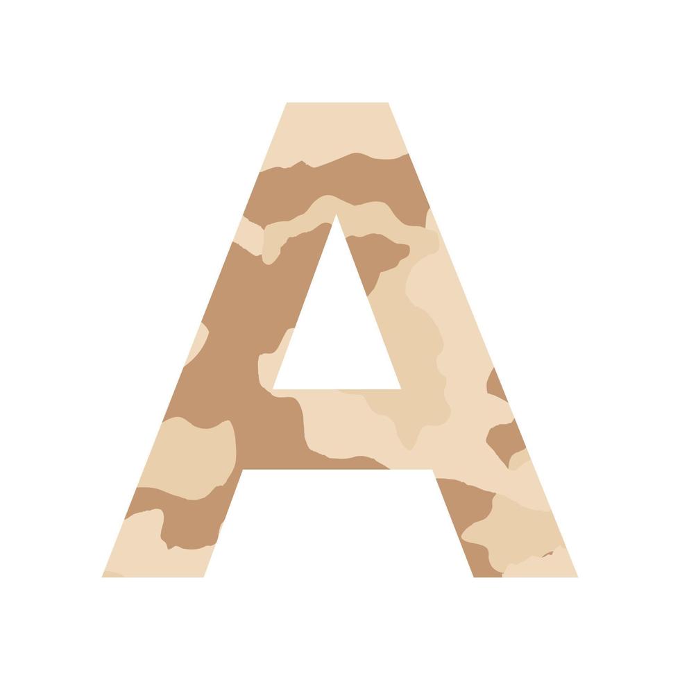 English alphabet letter A, khaki style isolated on white background - Vector