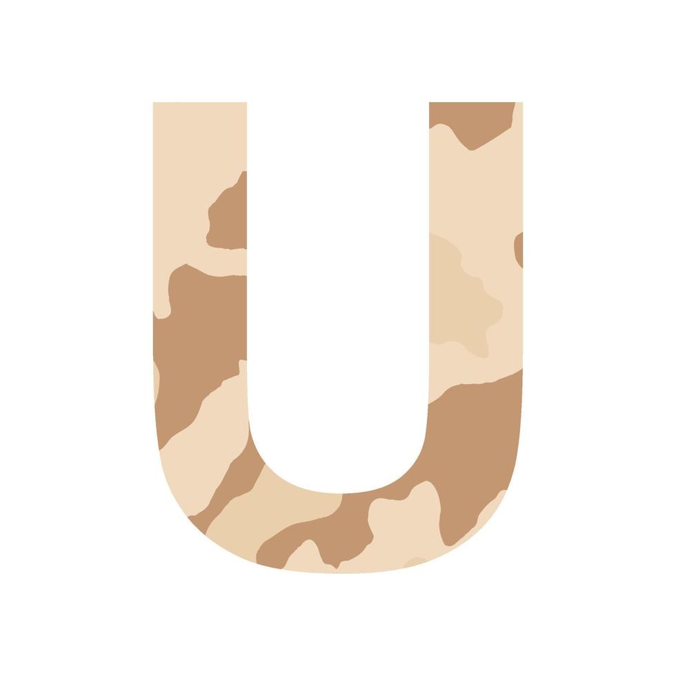 English alphabet letter U, khaki style isolated on white background - Vector