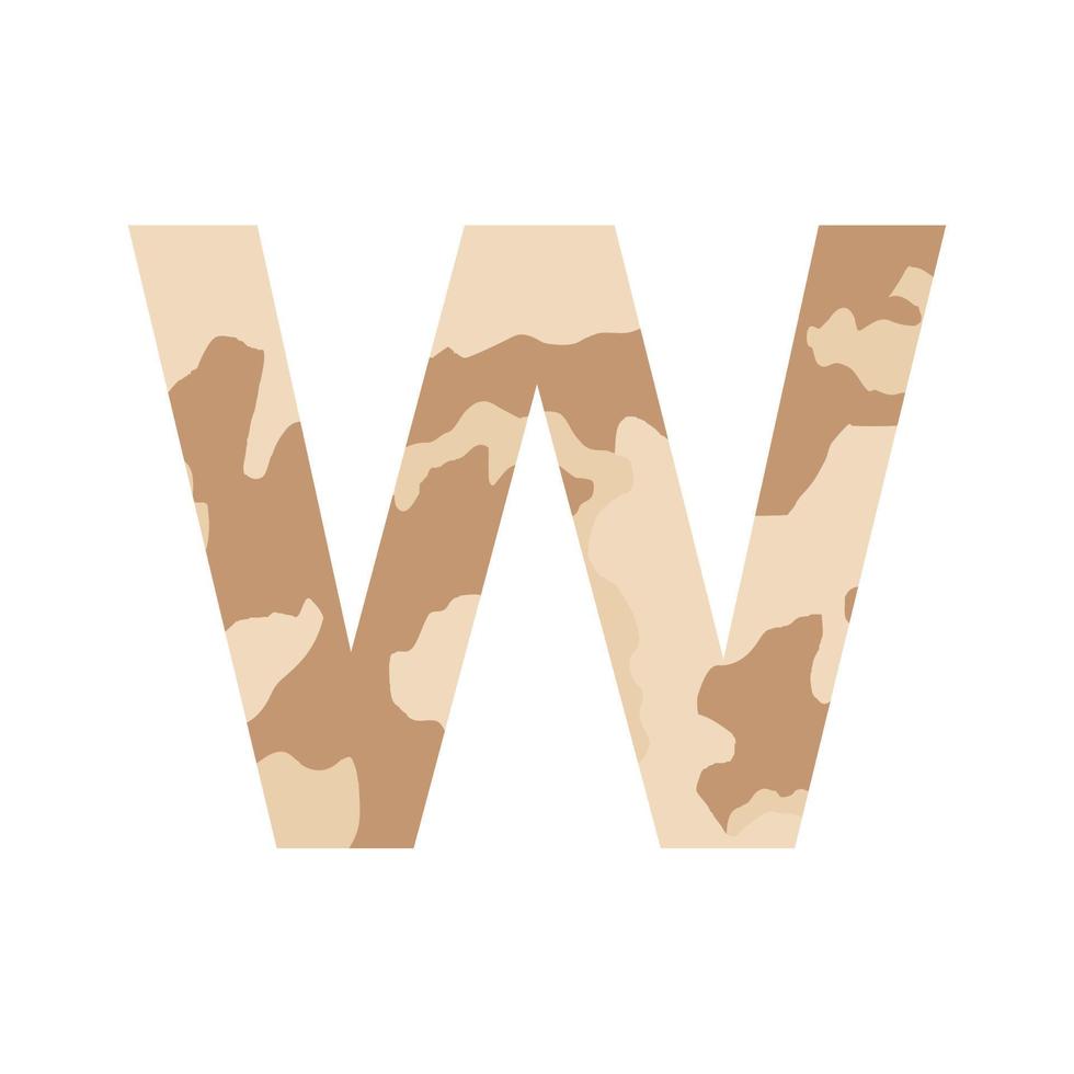 English alphabet letter W, khaki style isolated on white background - Vector