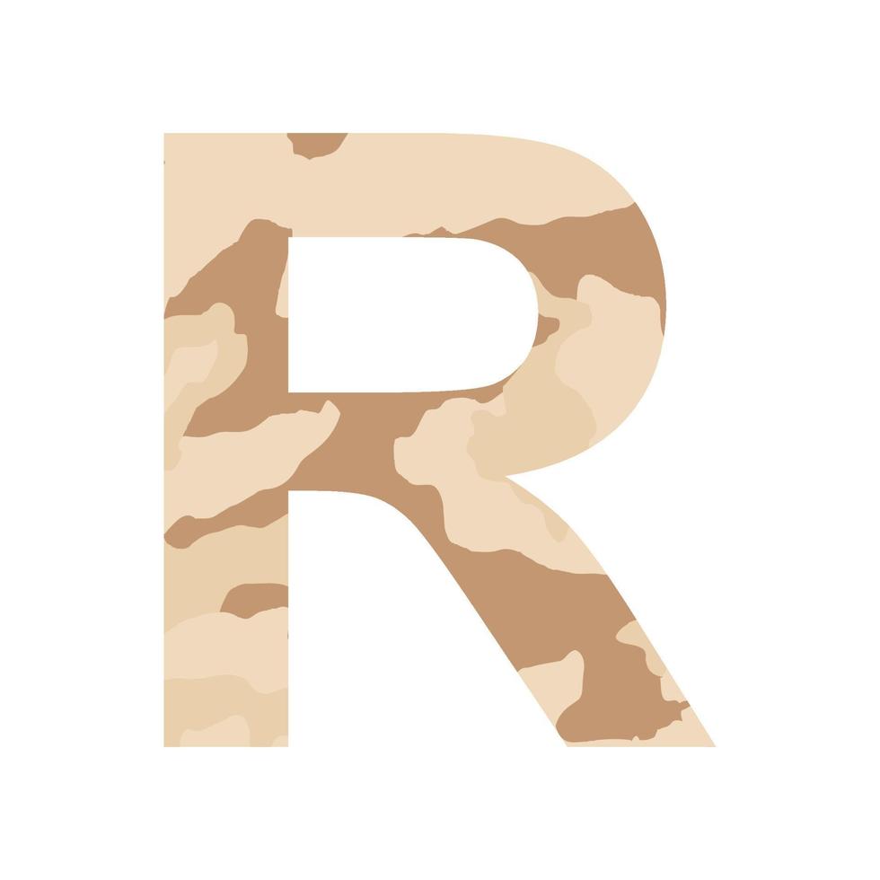 English alphabet letter R, khaki style isolated on white background - Vector