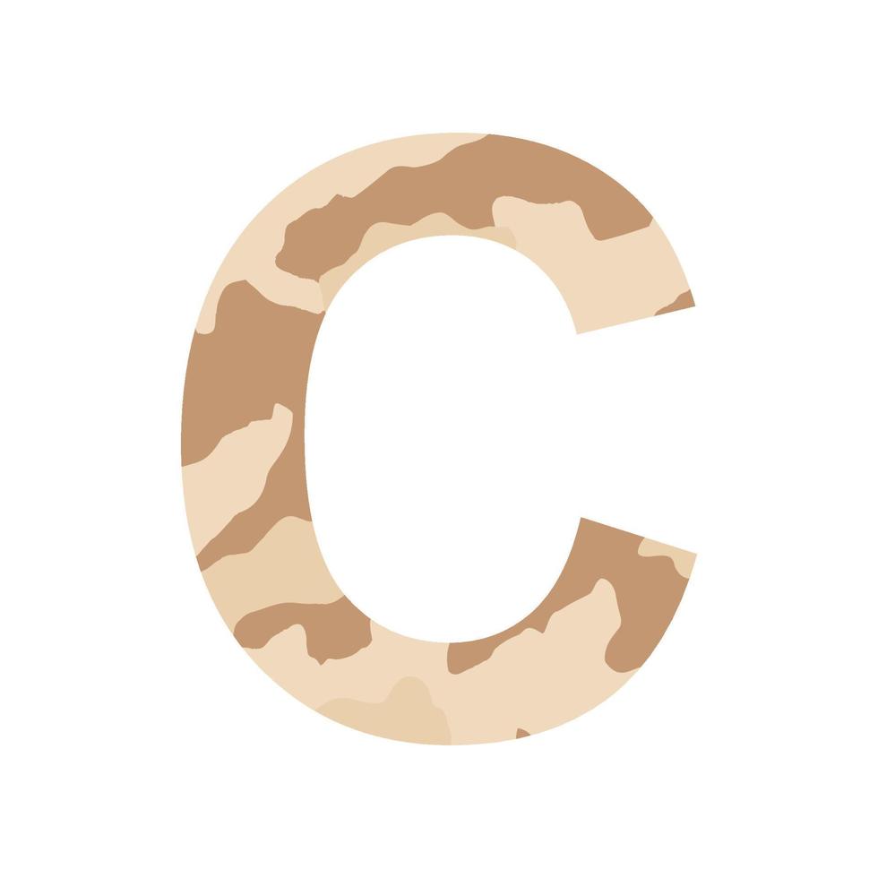 English alphabet letter C, khaki style isolated on white background - Vector