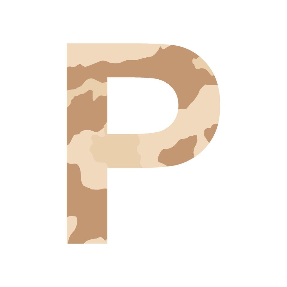 English alphabet letter P, khaki style isolated on white background - Vector