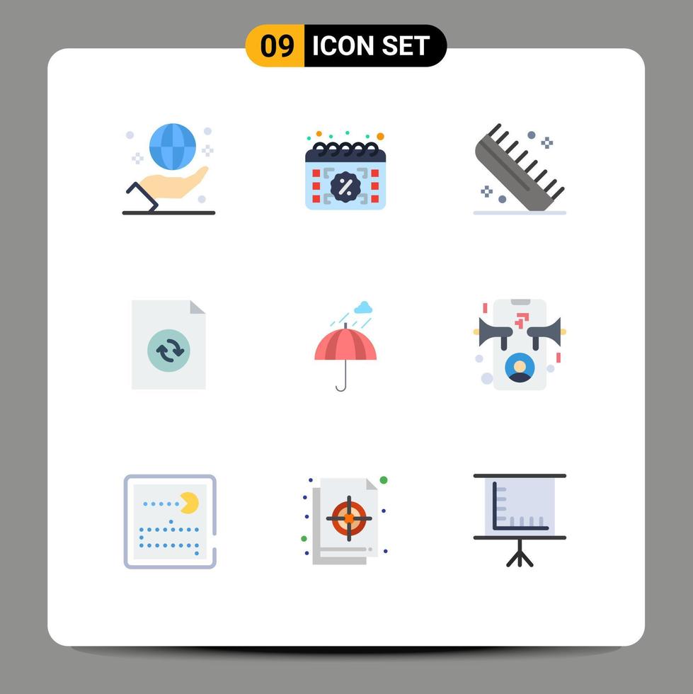 User Interface Pack of 9 Basic Flat Colors of sync document day salon hair Editable Vector Design Elements