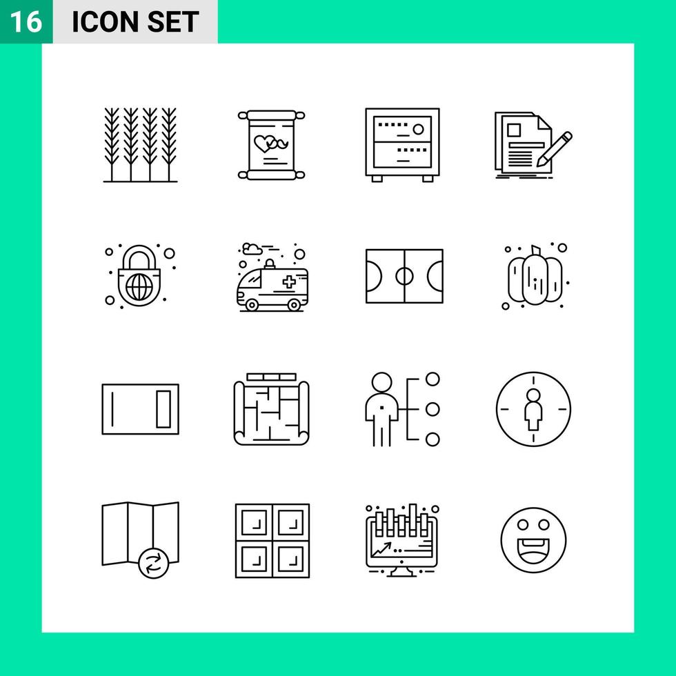 Pack of 16 Line Style Icon Set Outline Symbols for print Creative Signs Isolated on White Background 16 Icon Set vector