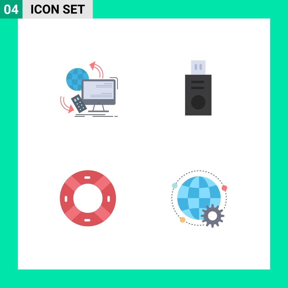 símbolos de iconos universales grupo de 4 iconos planos modernos de seguridad de acceso unidad flash remota ui elementos de diseño vectorial editables vector