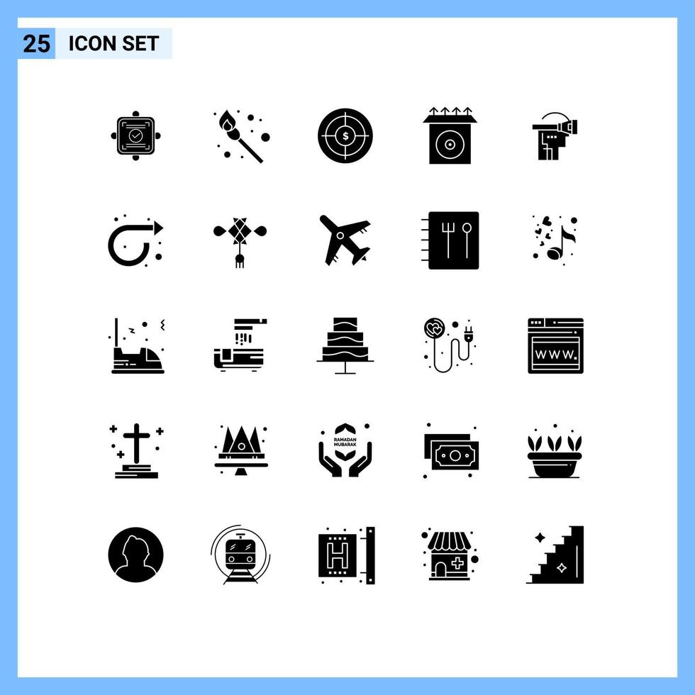 25 Thematic Vector Solid Glyphs and Editable Symbols of headset virtual business product cd Editable Vector Design Elements