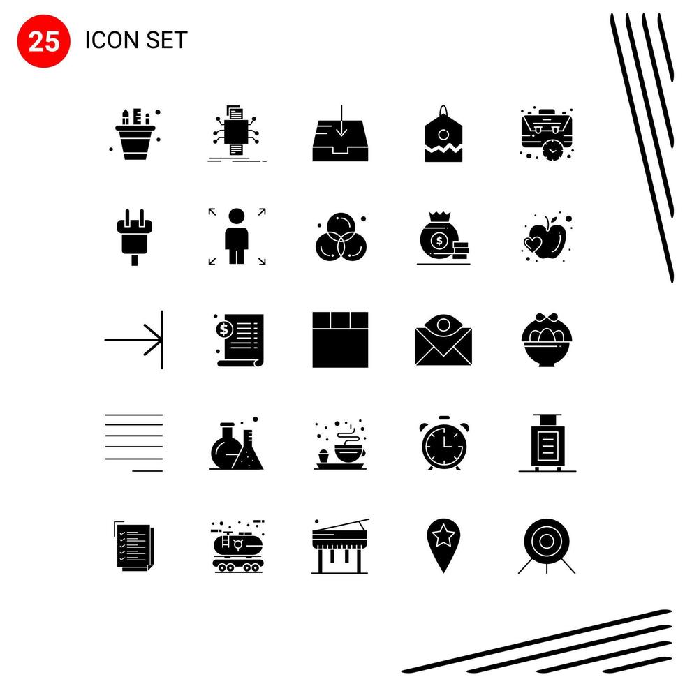 25 Thematic Vector Solid Glyphs and Editable Symbols of business tag processing over receive Editable Vector Design Elements