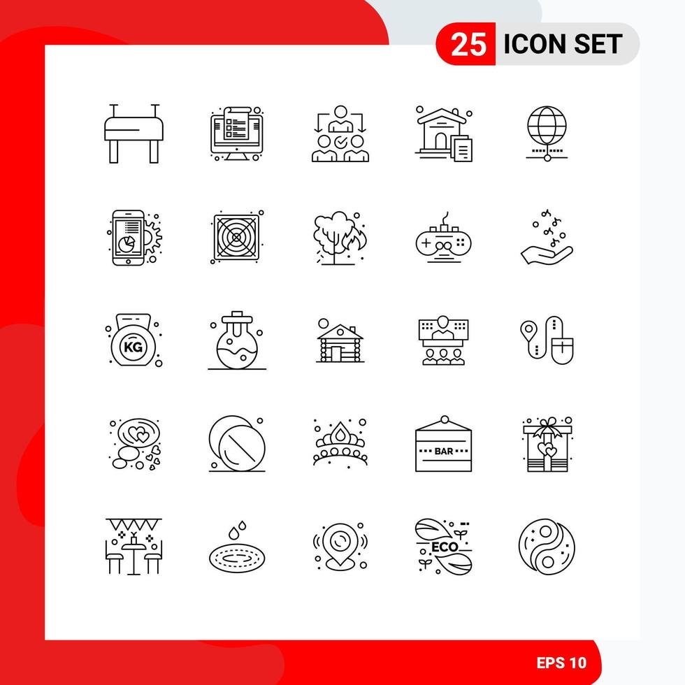 Pictogram Set of 25 Simple Lines of browser globe delegate real estate house Editable Vector Design Elements