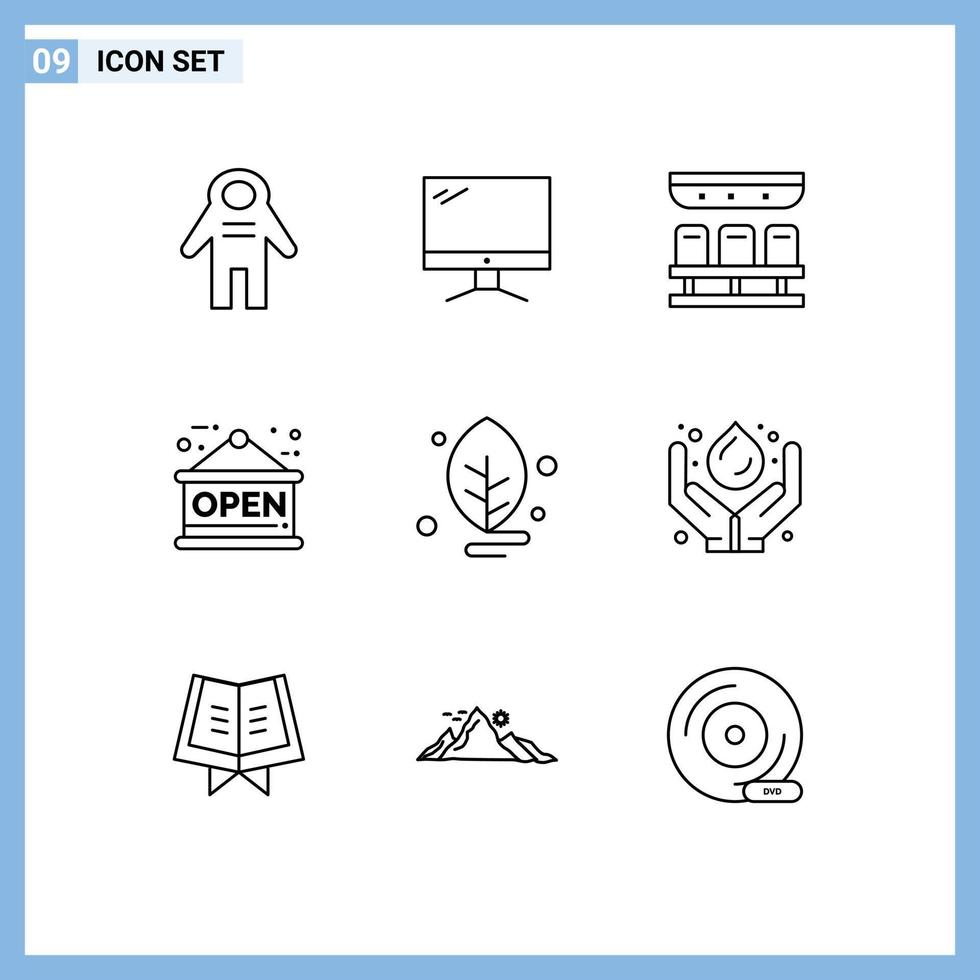 Group of 9 Modern Outlines Set for lab shop pc open travel Editable Vector Design Elements
