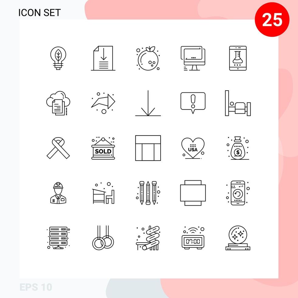 25 User Interface Line Pack of modern Signs and Symbols of mobile app store pc new imac monitor Editable Vector Design Elements