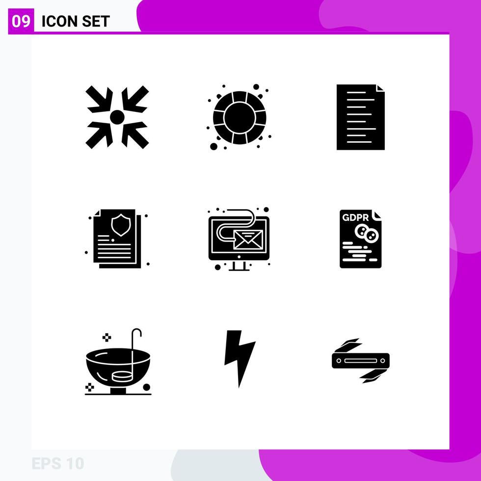 conjunto de 9 iconos de ui modernos símbolos signos para marketing de datos documento de correo electrónico html elementos de diseño vectorial editables vector