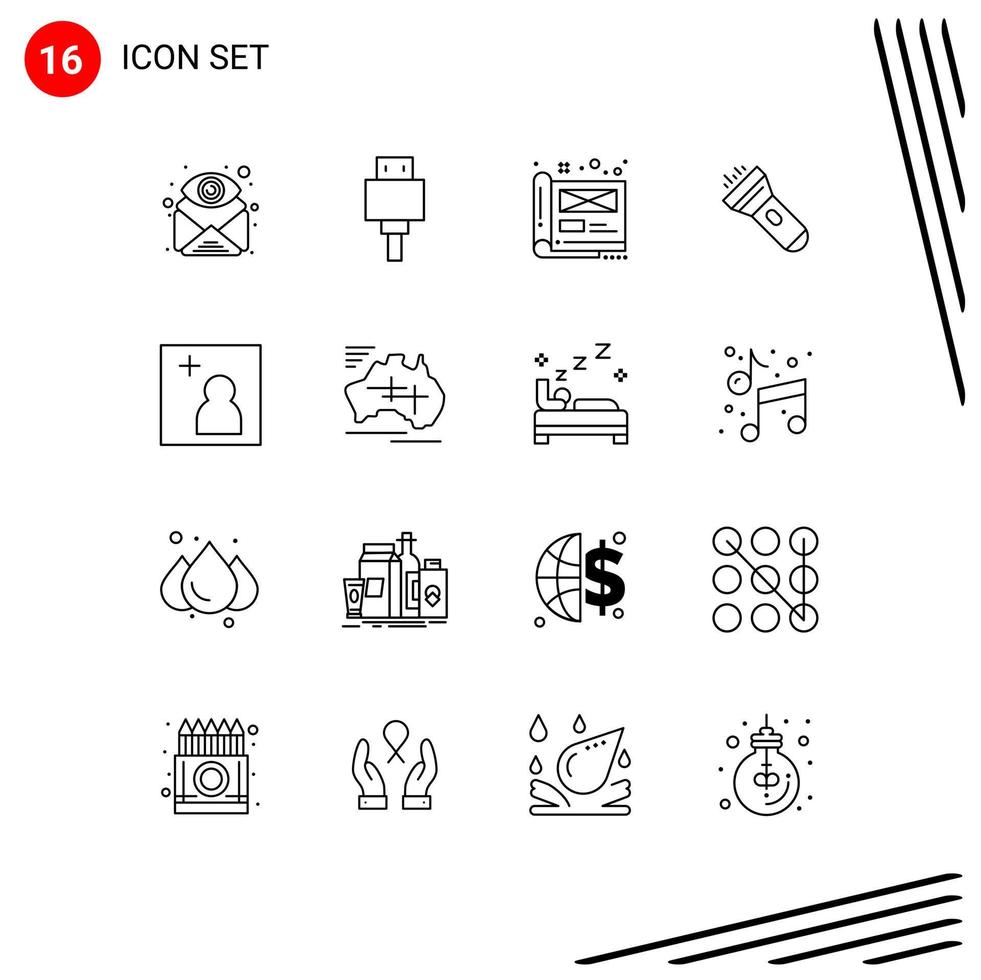 16 Creative Icons Modern Signs and Symbols of flash light usb flashlight document Editable Vector Design Elements