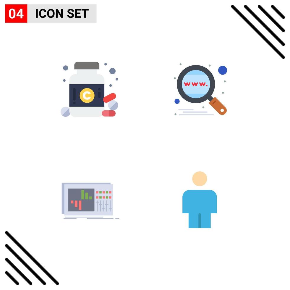 Group of 4 Modern Flat Icons Set for diet control pills global equalization Editable Vector Design Elements