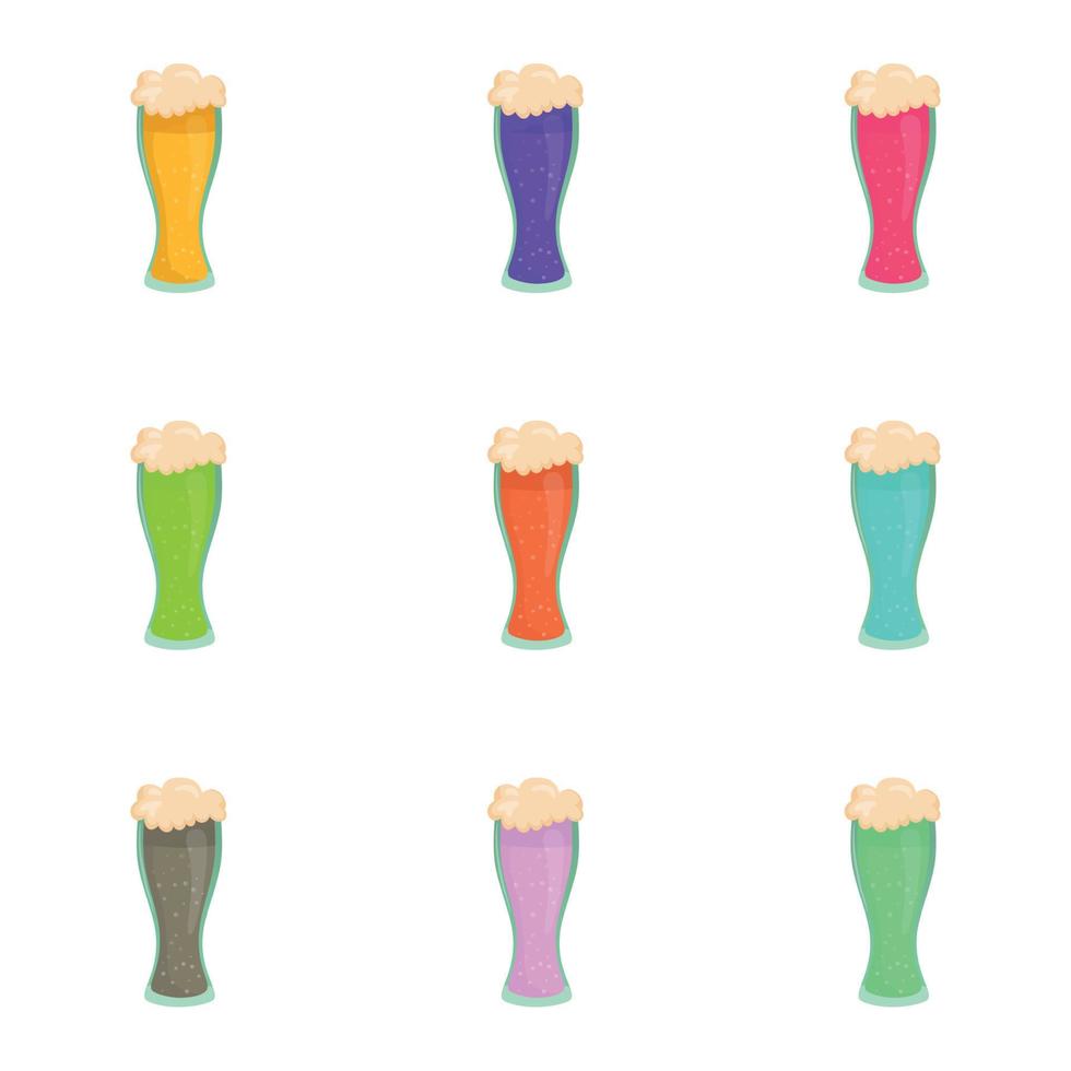 conjunto de 9 cócteles coloridos espumosos de cerveza alcohólica - vector