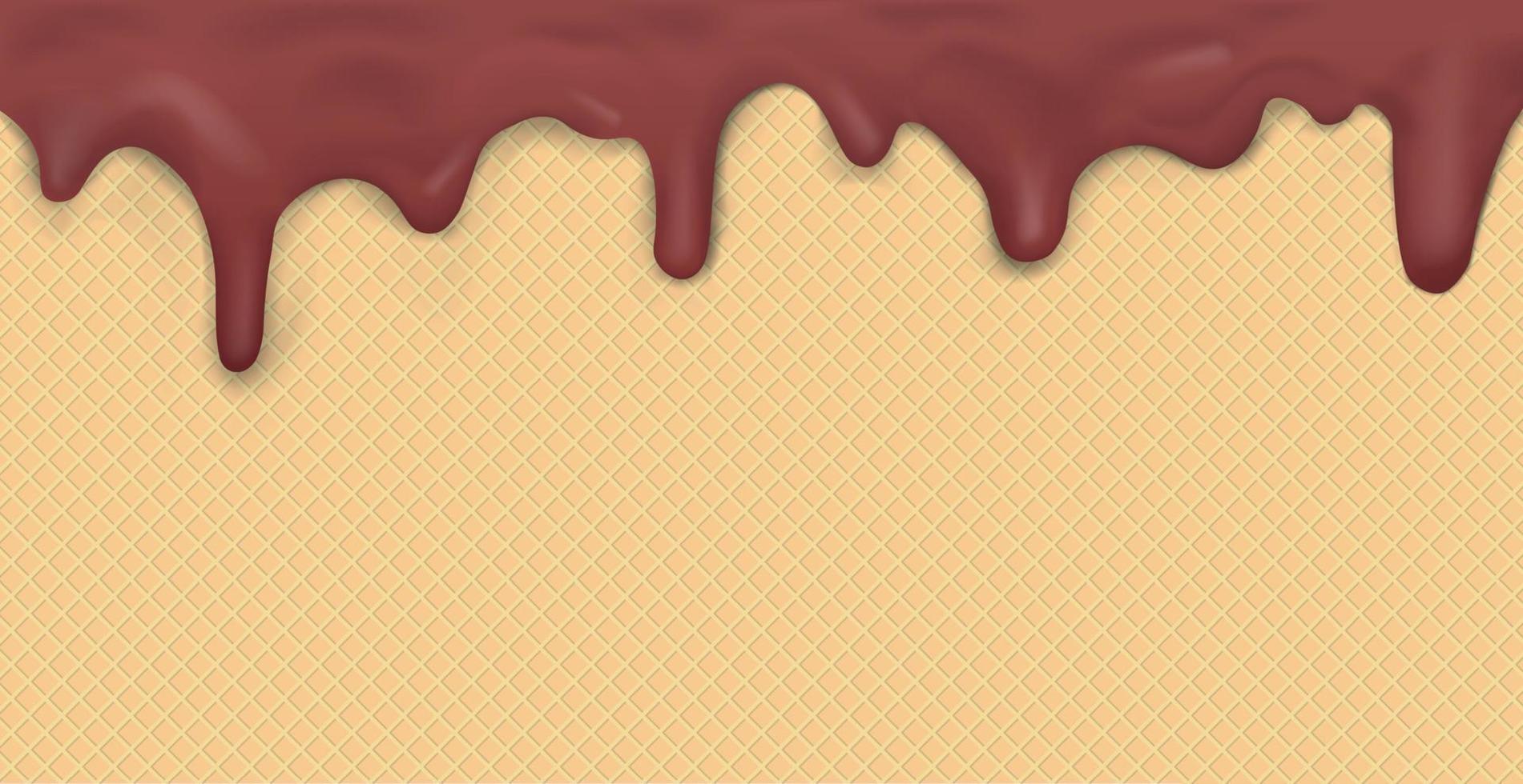 patrón de helado panorámico dulce sin costuras con glaseado de chocolate oscuro goteante y textura de oblea - vector