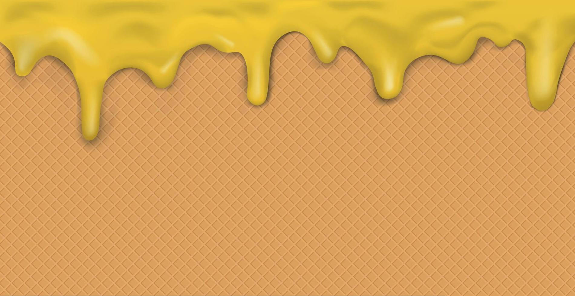 Sweet seamless panoramic ice cream pattern with dripping caramel icing and wafer texture - Vector