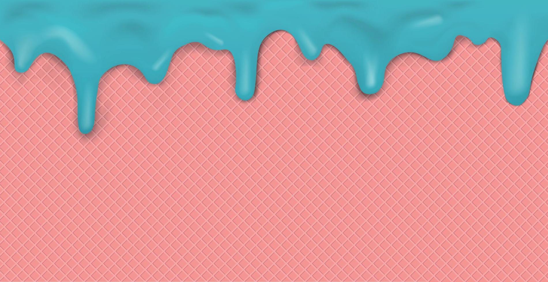 Sweet seamless panoramic ice cream pattern with dripping pink icing and wafer texture - Vector