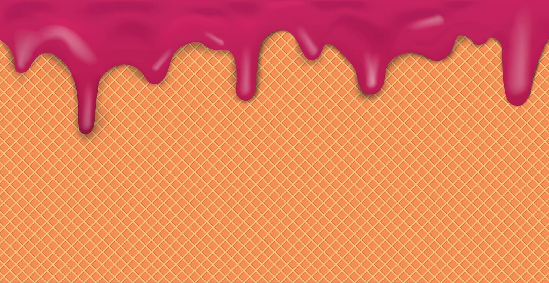Sweet seamless panoramic ice cream pattern with dripping dark chocolate icing and wafer texture - Vector