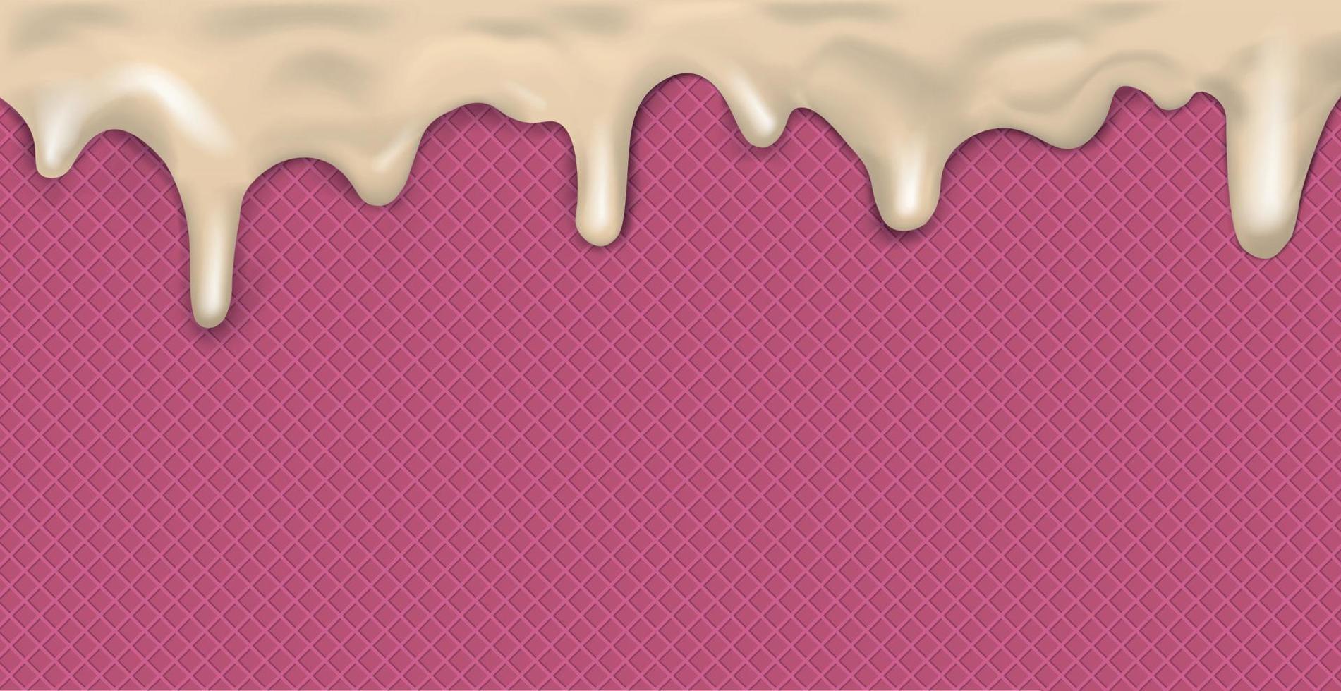 Sweet seamless panoramic ice cream pattern with dripping light icing and wafer texture - Vector