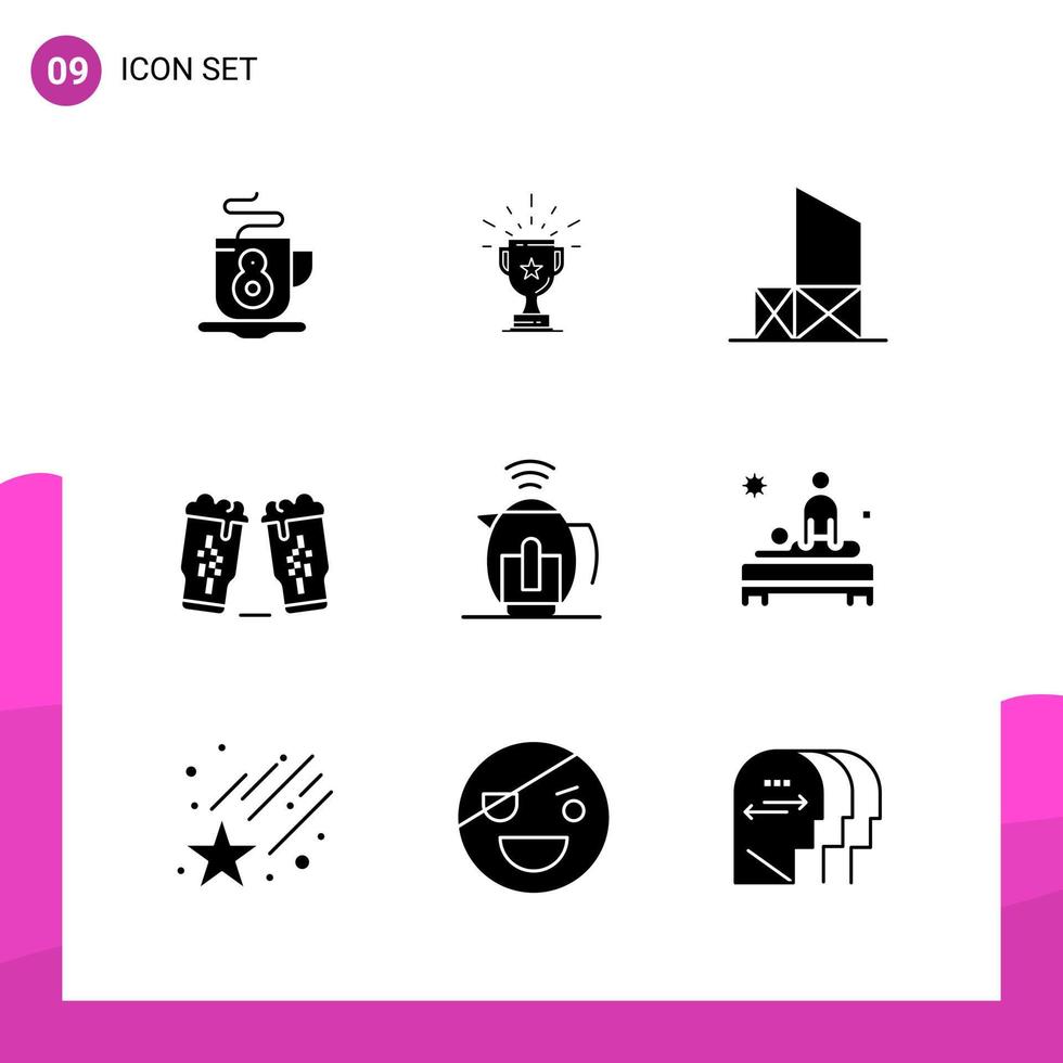 paquete de conjunto de iconos de glifo de 9 iconos sólidos aislados en fondo blanco para aplicaciones móviles y de impresión de diseño de sitios web receptivos vector