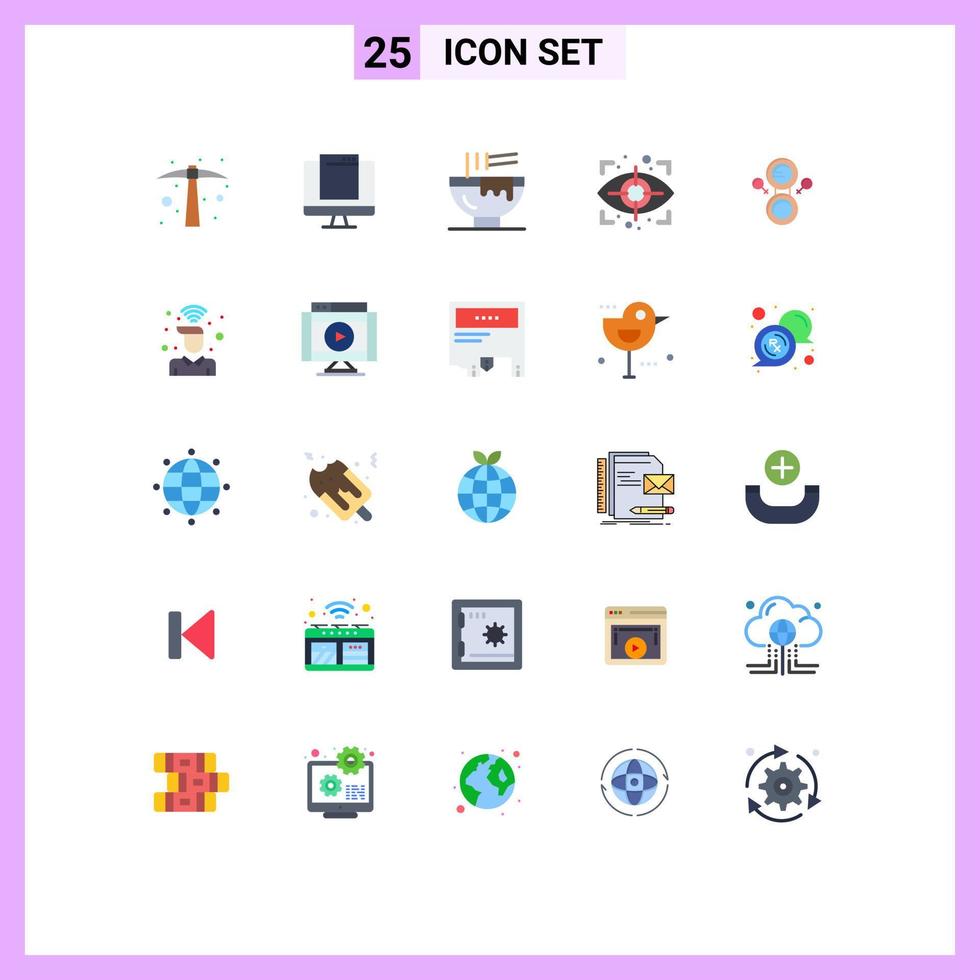 Set of 25 Commercial Flat Colors pack for mirror scan popup eye food Editable Vector Design Elements