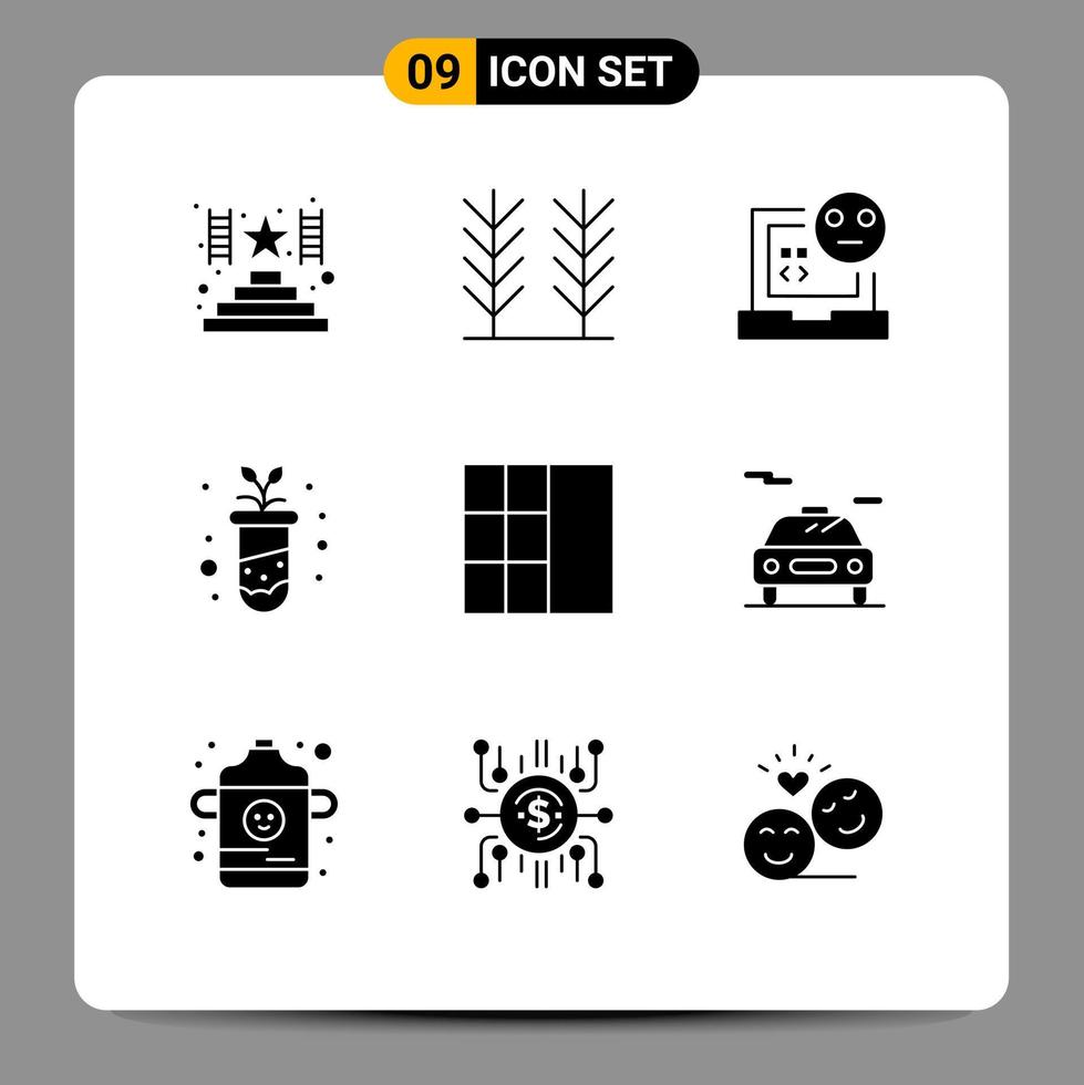 Modern Set of 9 Solid Glyphs Pictograph of car grid develop plant education Editable Vector Design Elements