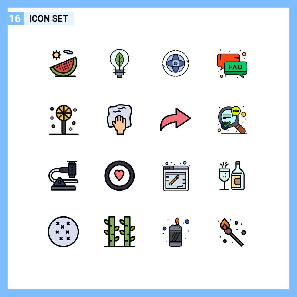 Stock Vector Icon Pack of 16 Line Signs and Symbols for support help bulb faq attom Editable Creative Vector Design Elements
