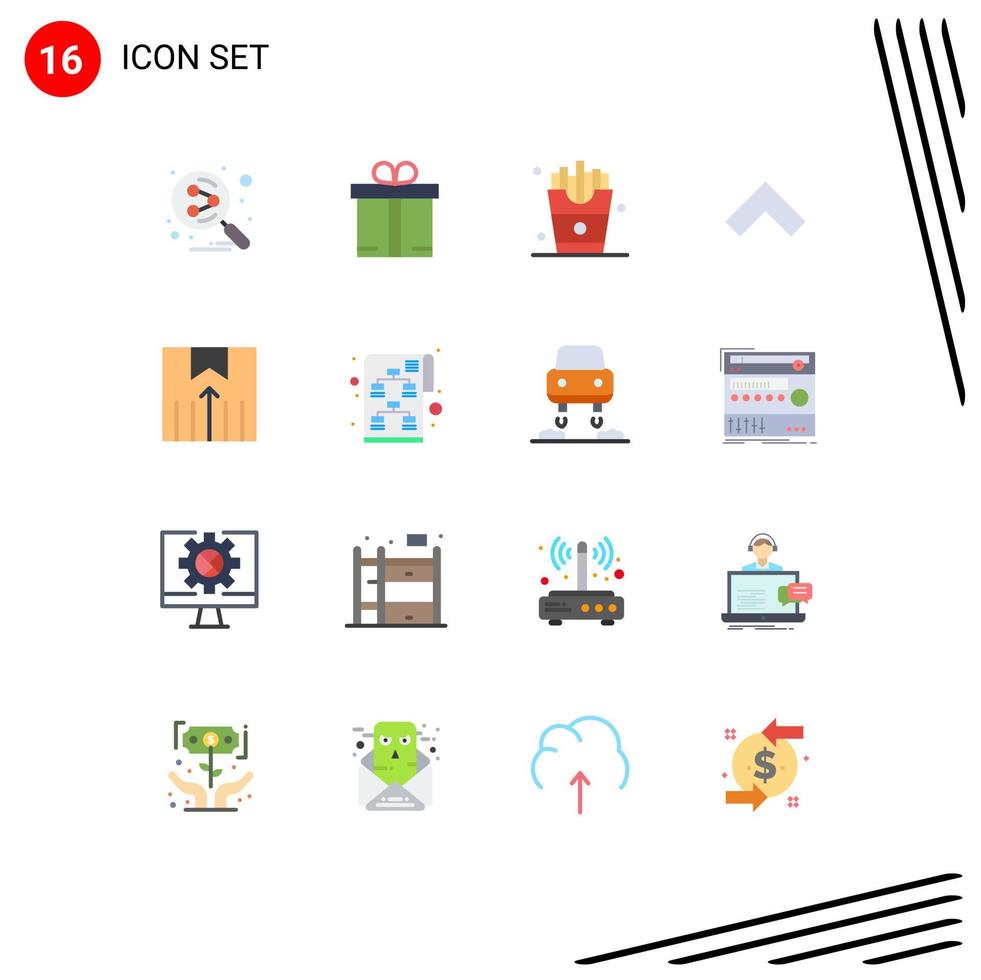 Flat Color Pack of 16 Universal Symbols of transport logistic eat delivery up Editable Pack of Creative Vector Design Elements
