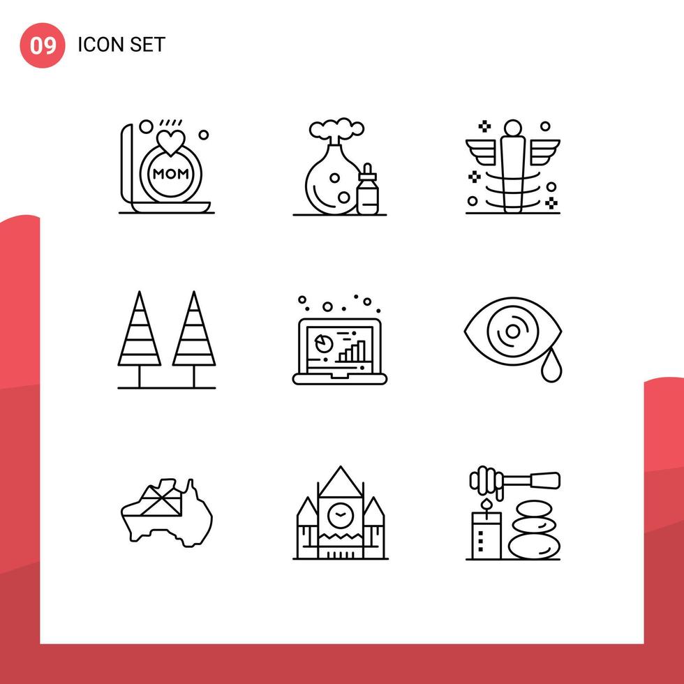 Pictogram Set of 9 Simple Outlines of tree nature care forest medicine Editable Vector Design Elements