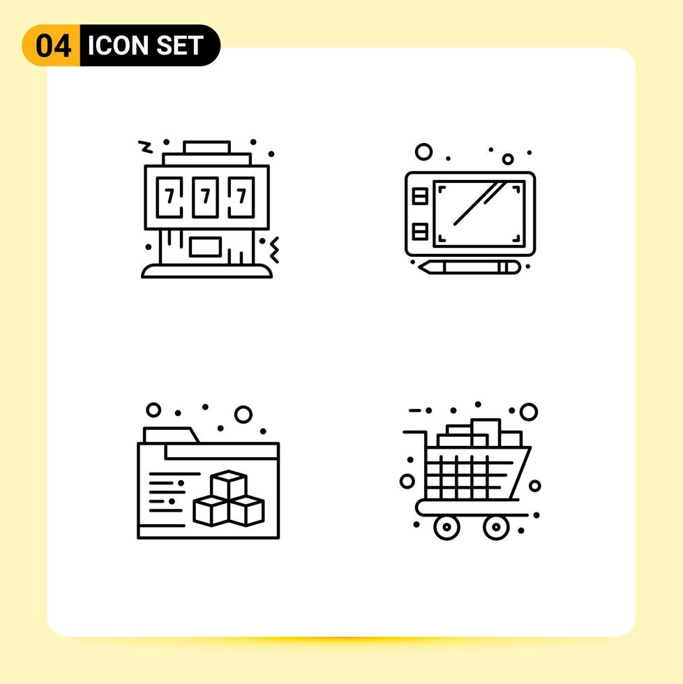 Modern Set of 4 Filledline Flat Colors and symbols such as game folder joystick sketch black friday Editable Vector Design Elements