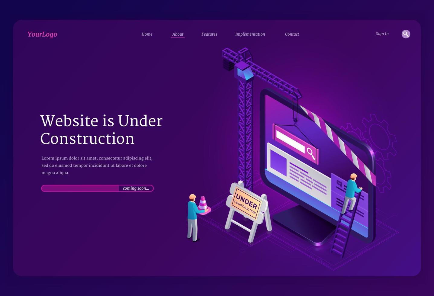 sitio web en construcción página de inicio isométrica vector